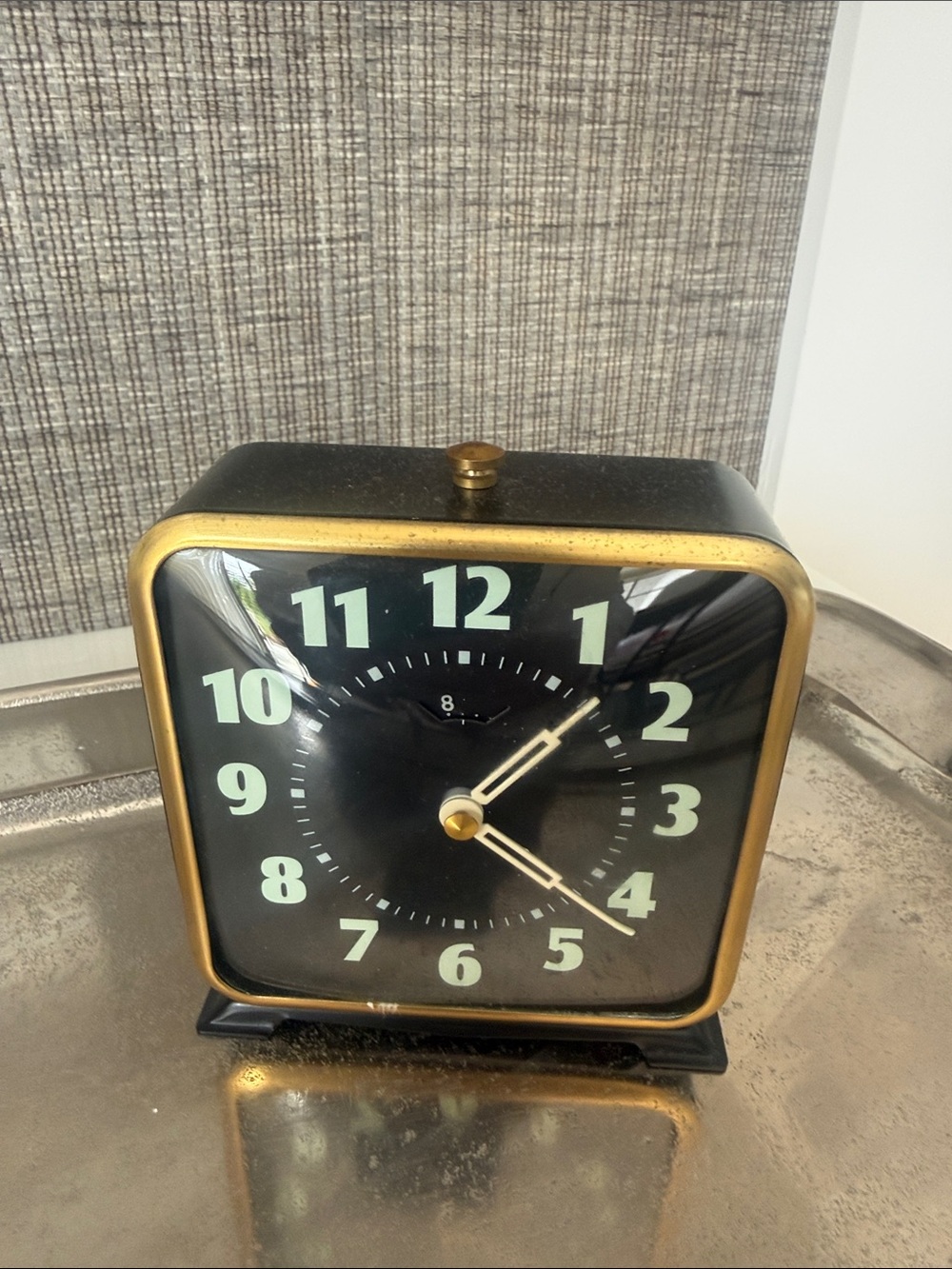 Vintage-Inspired Black and Gold Square Alarm Clock